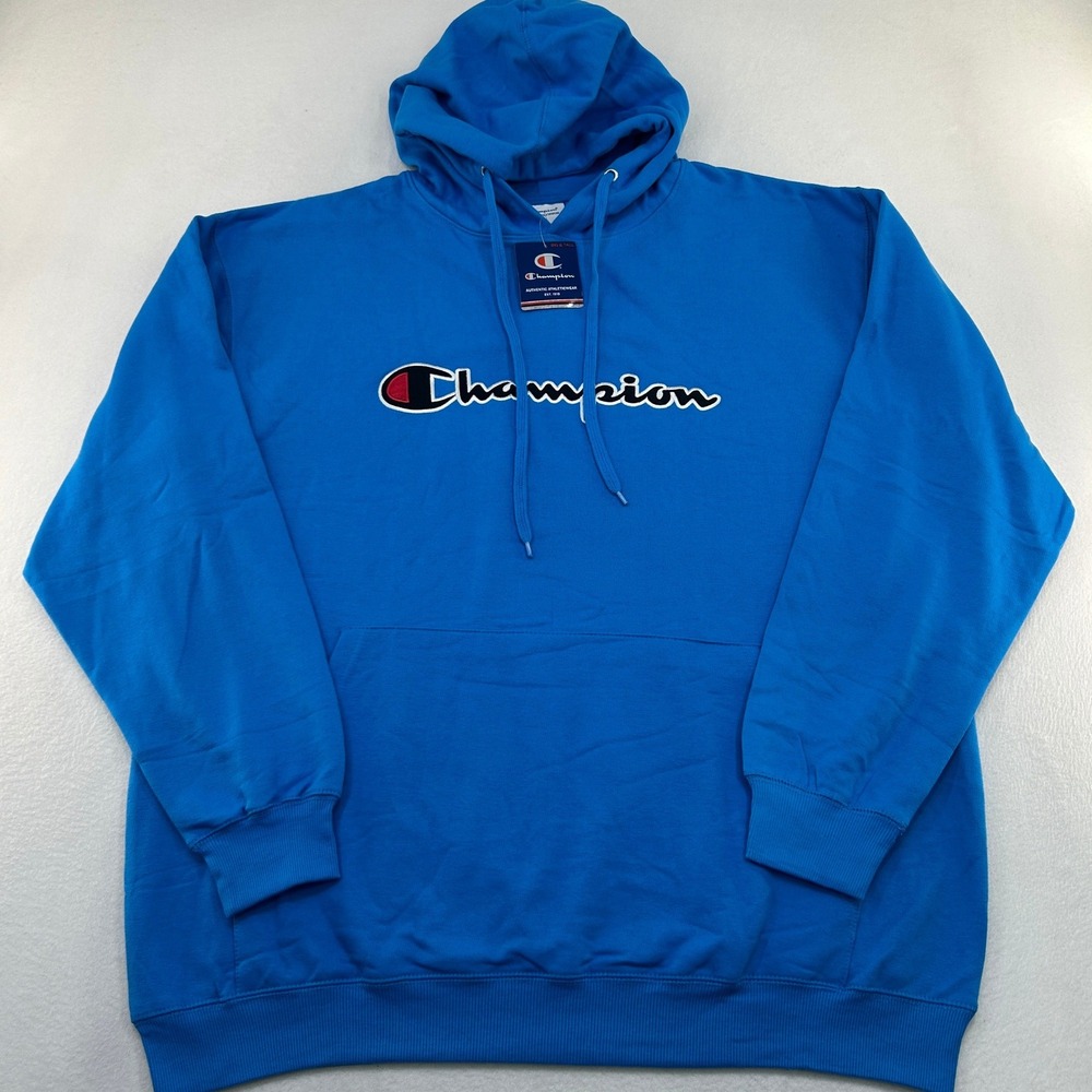 Champion Mens Big & Tall Script Logo Hoodie Blue Sweatshirt 2XL NEW